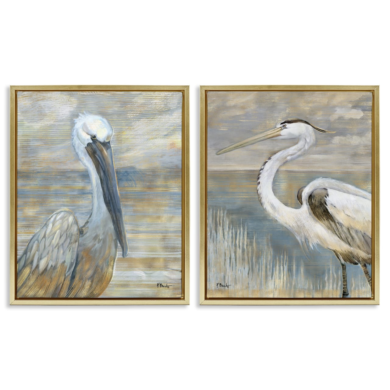 Stupell Industries Sea Birds Abstract Beach Floater Framed Art Set